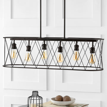 Marion 37.75" Adjustable Iron Farmhouse Rustic LED Dimmable Pendant - JONATHAN Y